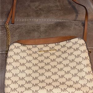 Michael Kors Cream and Brown Crossbody Bag